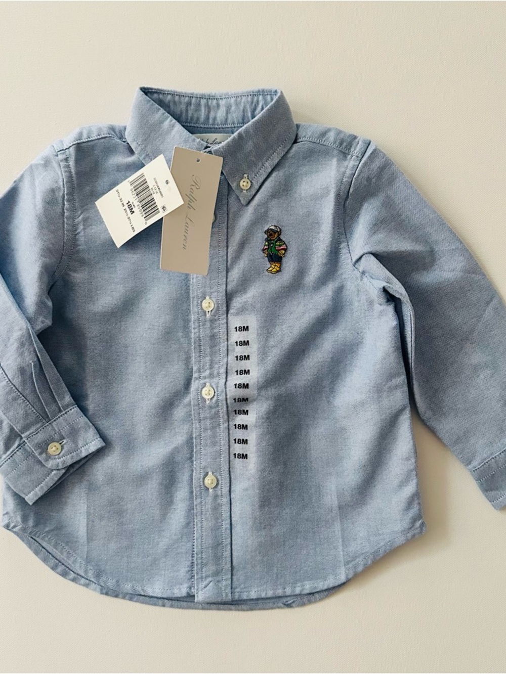 Ralph Lauren 18 Months Baby Boy Light Blue Oxford Button-Down Shirt Polo Bear